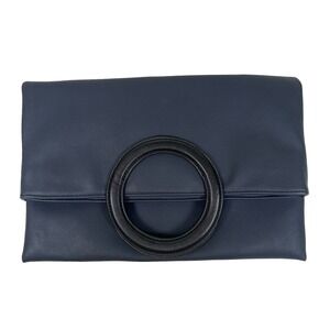 Anthropologie Tabitha Navy Blue Fold Over Purse‎ Clutch Circle Handle Envelope